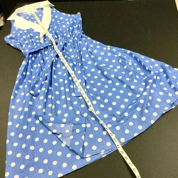 Vintage Komar Womens Blue White Polka Dot Sleeveless Tie Waist Wrap Dress Large - Picture 7 of 12